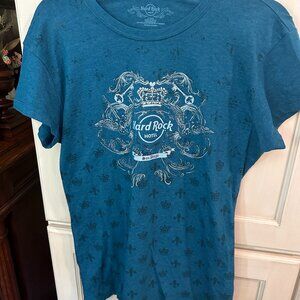 Y2K Hard Rock Couture Crown Fleur-de-Lis AOP Shirt – Blue Black Graphic Tee